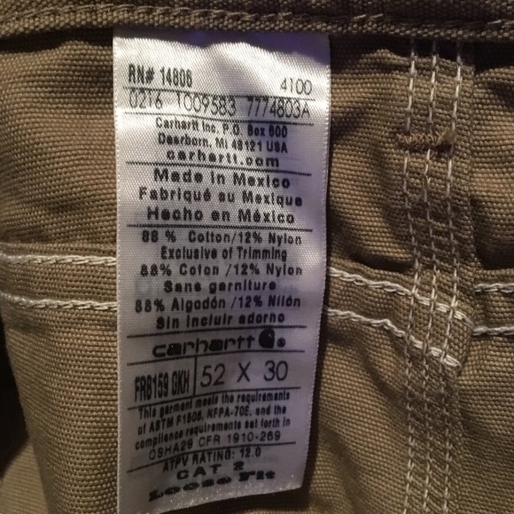 New Carhartt FR 52X30 Khaki Jean Pants Big & Tall - Picture 5 of 5